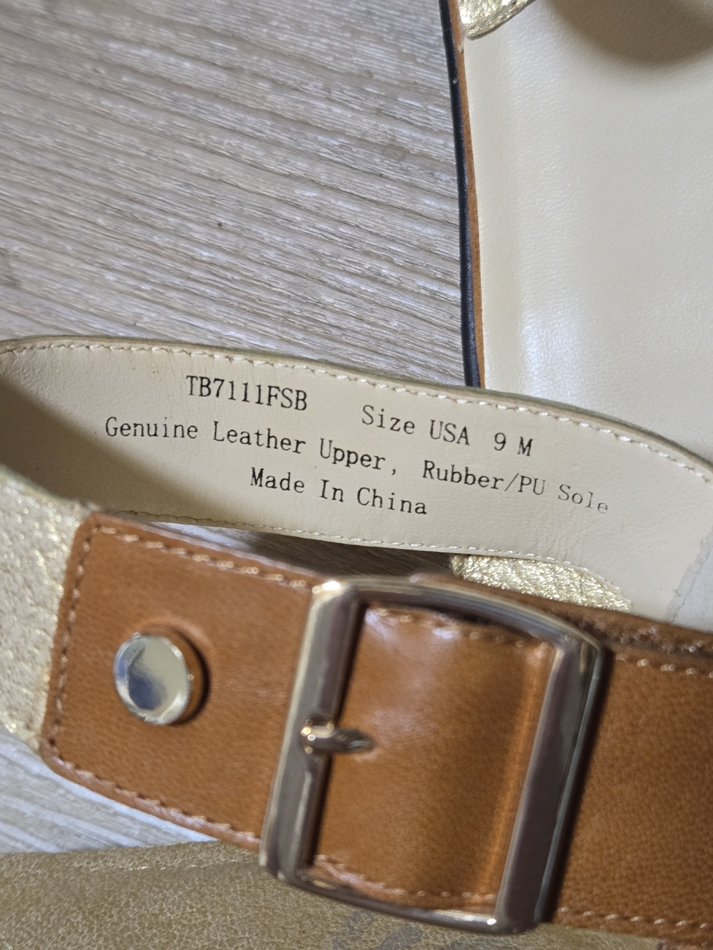 Women’s Gold & Tan Leather Ankle Strap Sandals - Picture 7 of 7